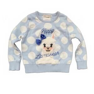 Mad Engine Kids' Light Blue Polka Dot Sweater with Happy Llama Design - 3T